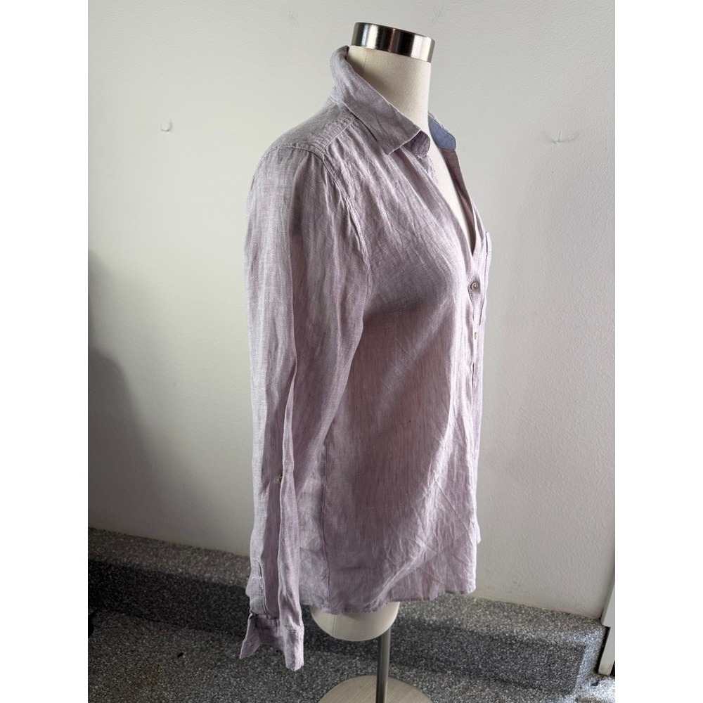 Sigrid Olsen Womens Small Purple 100% Linen Button Up Shirt Roll Tab Sleeve - Picture 8 of 10